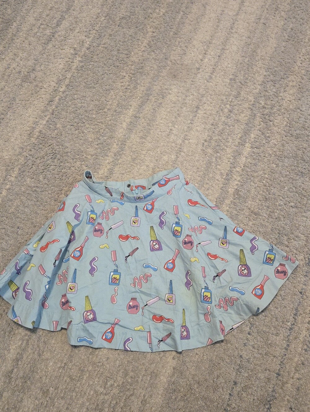 RARE Lazy Oaf Nailed It Nail Polish Print Circle Skirt Blue Cotton Medium Pocket